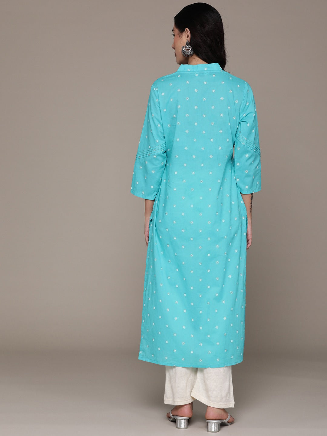 Straight Style Cotton Fabric Blue Color Kurta