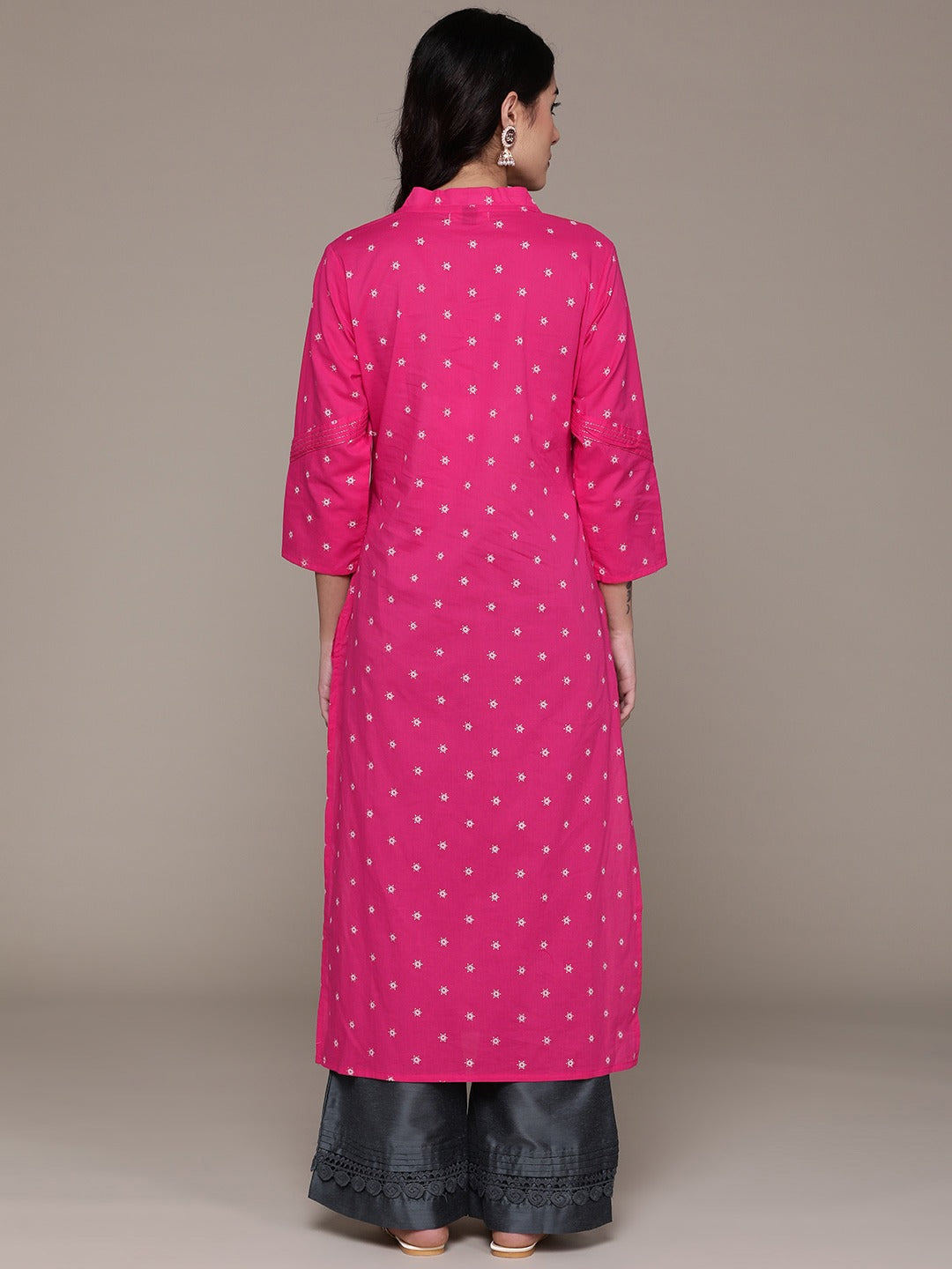 Straight Style Cotton Fabric Pink Color Kurta