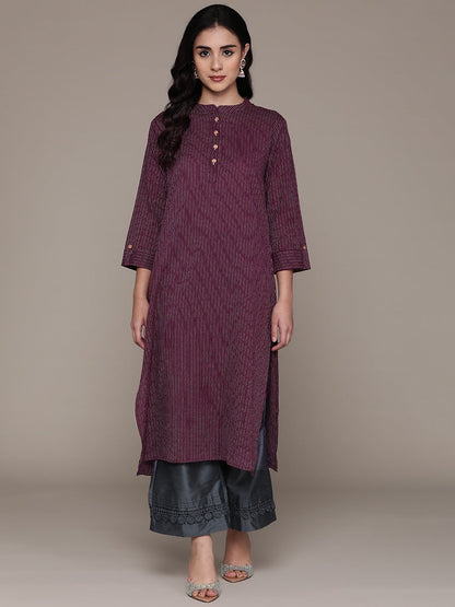 A Line Style Cotton Fabric Purple Color Kurta