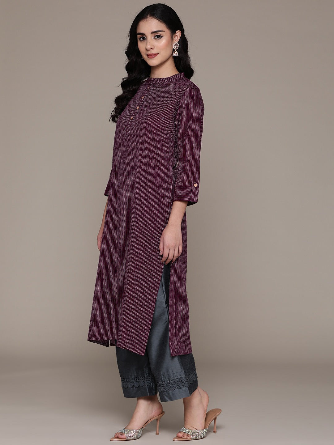 A Line Style Cotton Fabric Purple Color Kurta