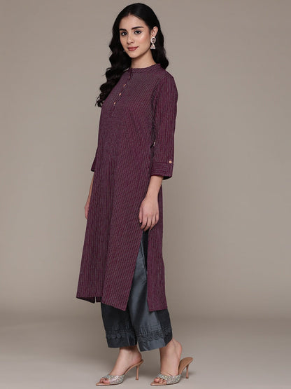 A Line Style Cotton Fabric Purple Color Kurta
