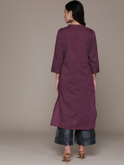 A Line Style Cotton Fabric Purple Color Kurta