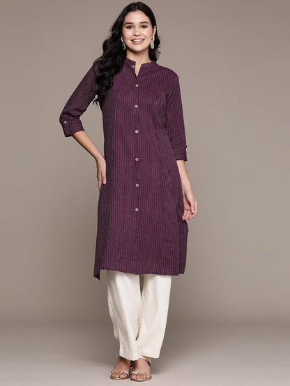 A Line Style Cotton Fabric Violet Color Kurta