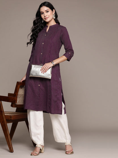 A Line Style Cotton Fabric Violet Color Kurta
