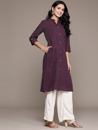 A Line Style Cotton Fabric Violet Color Kurta