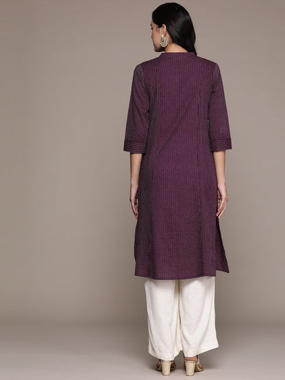 A Line Style Cotton Fabric Violet Color Kurta