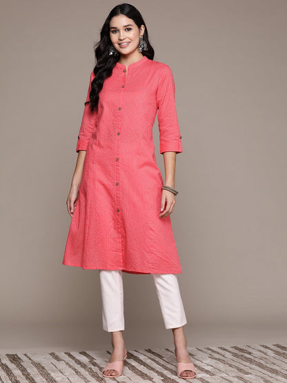 A Line Style Cotton Fabric Pink Color Kurta