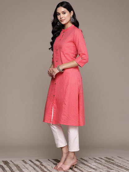 A Line Style Cotton Fabric Pink Color Kurta