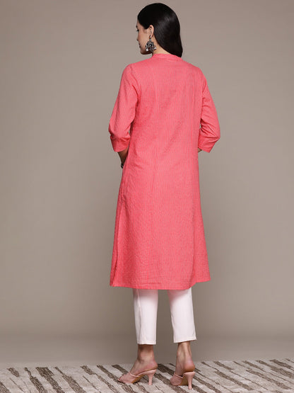 A Line Style Cotton Fabric Pink Color Kurta