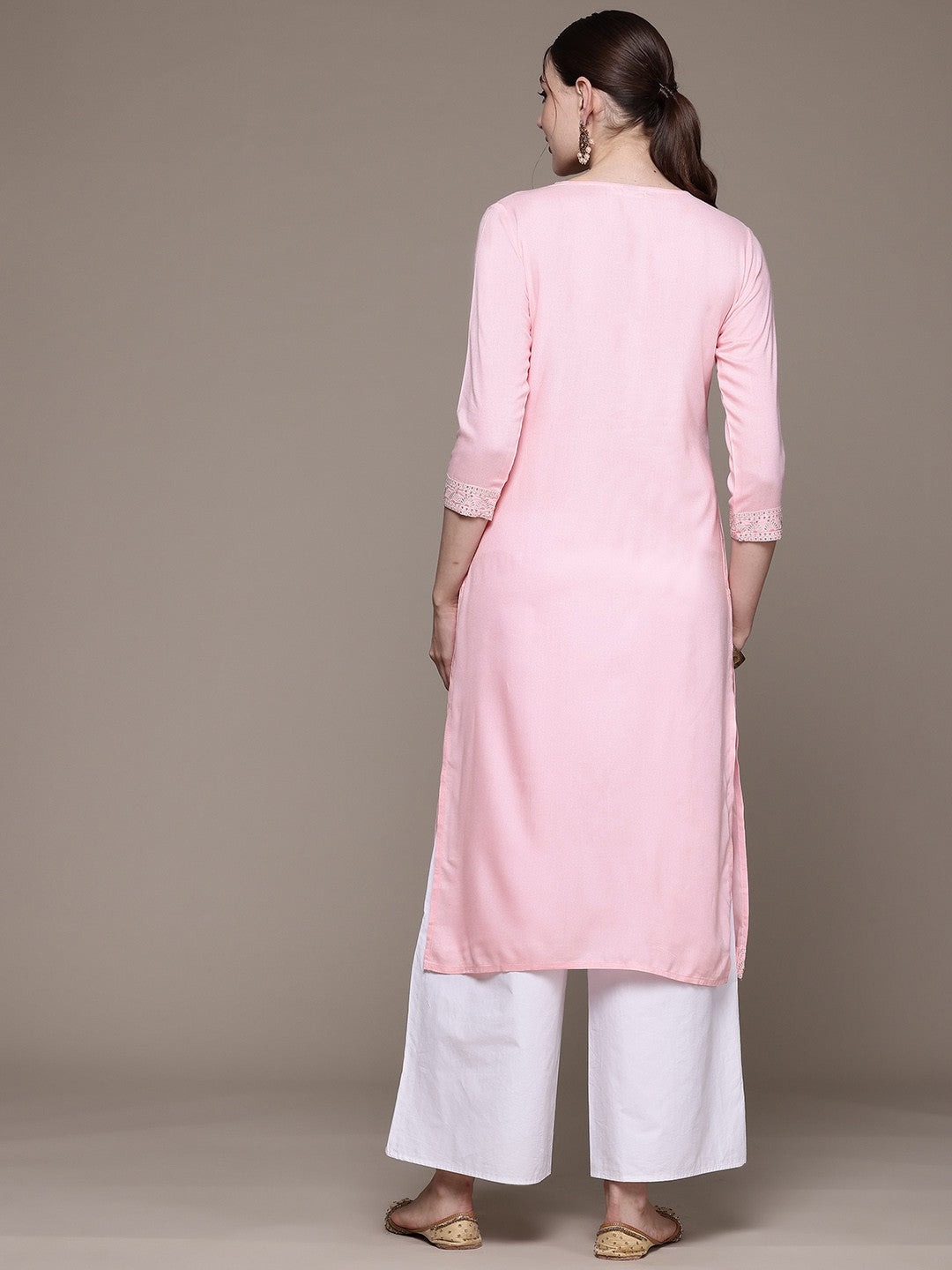Straight style Rayon fabric Pink color kurta