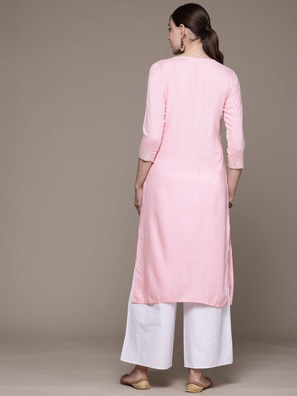 Straight style Rayon fabric Pink color kurta