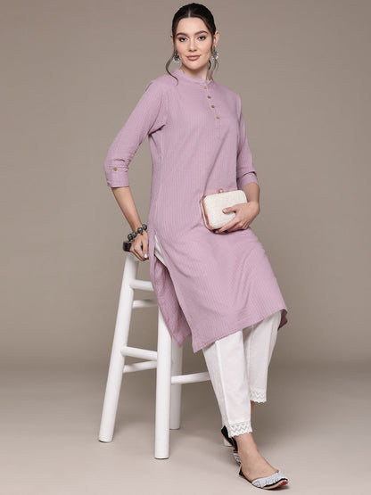 Aline Style Cotton Fabric Mauve Color Kurta With Weaved Work