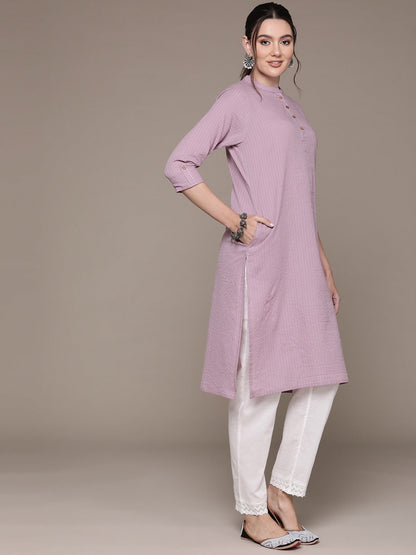 Aline Style Cotton Fabric Mauve Color Kurta With Weaved Work