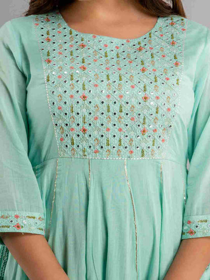 Embroidered Viscose Rayon Round Neck 3/4 Sleeves Ankle Flared Kurta