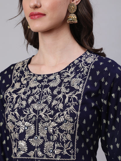 Rayon Embroidered Front slit  3/4 Sleeves Calf Kurta