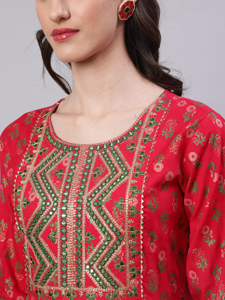 Rayon Embroidered Front slit  3/4 Sleeves Calf Kurta