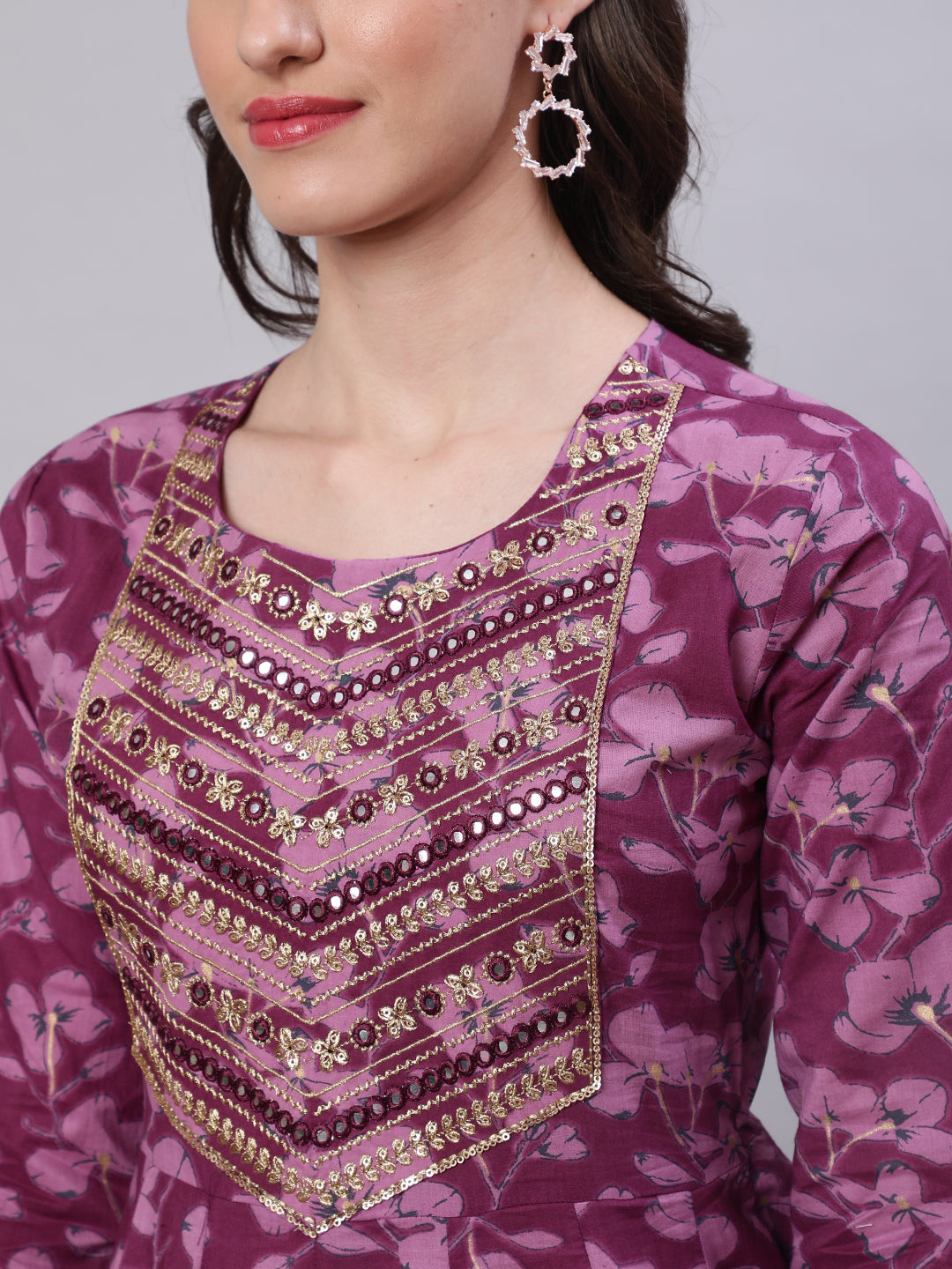 Cotton Embroidered Front slit  3/4 Sleeves Calf Kurta