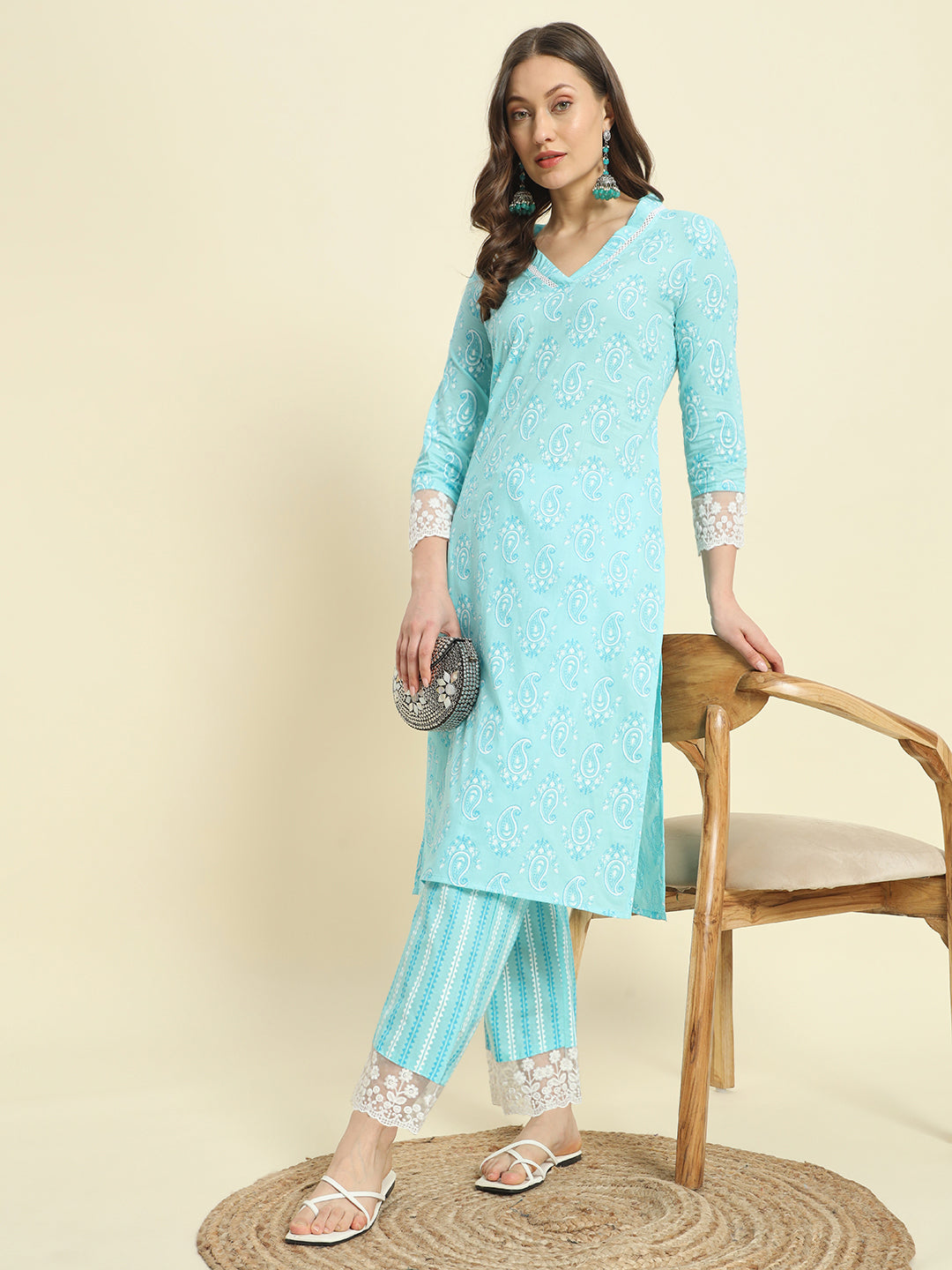 Kbz turquoise cotton printed kurta set – wholesale manufacturer & exporter from India