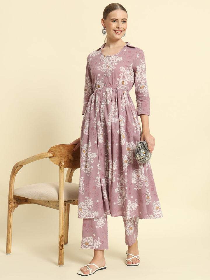 Kbz purple cotton printed kurta set wholesale manufacturer &amp; exporter from India