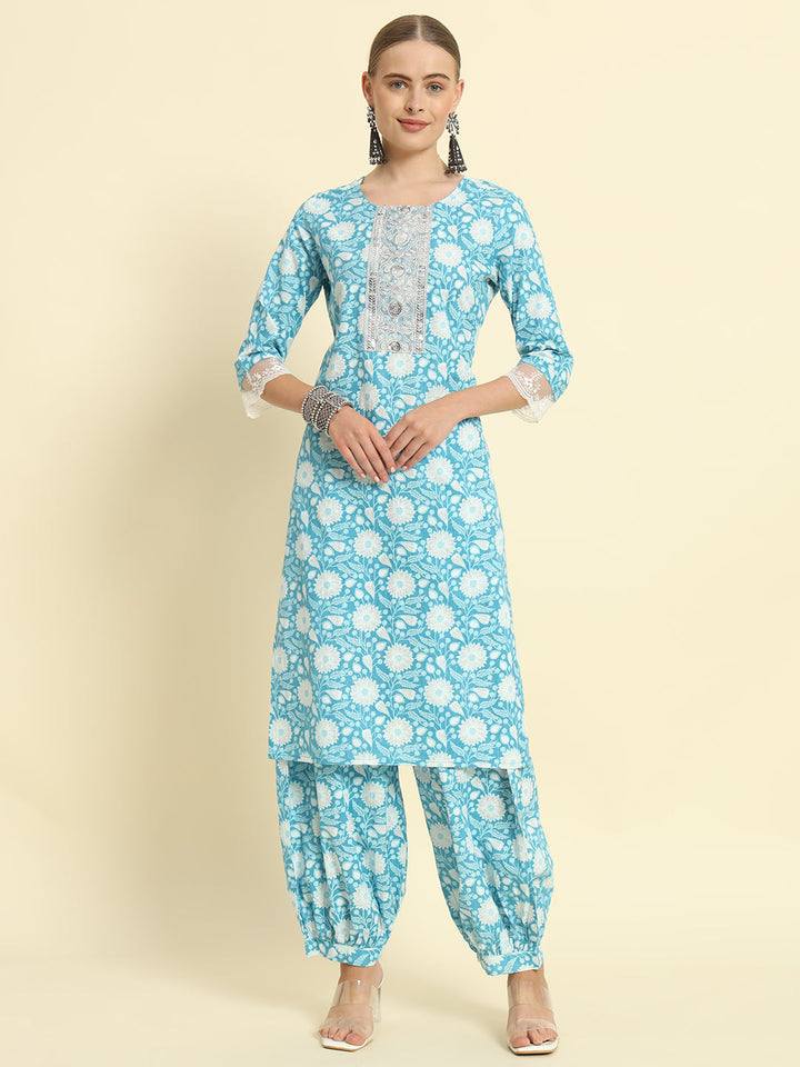 Kbz turquoise cotton printed kurta set – wholesale manufacturer &amp; exporter from India