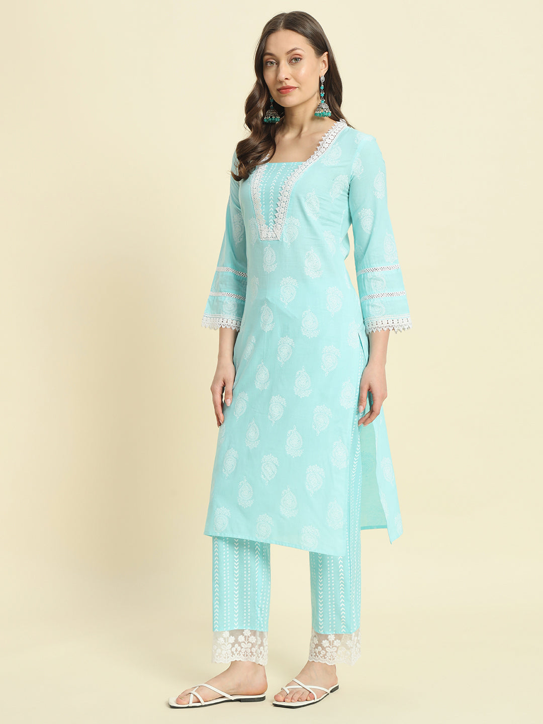 Cotton Embroidery Printed Straight Kurta Set