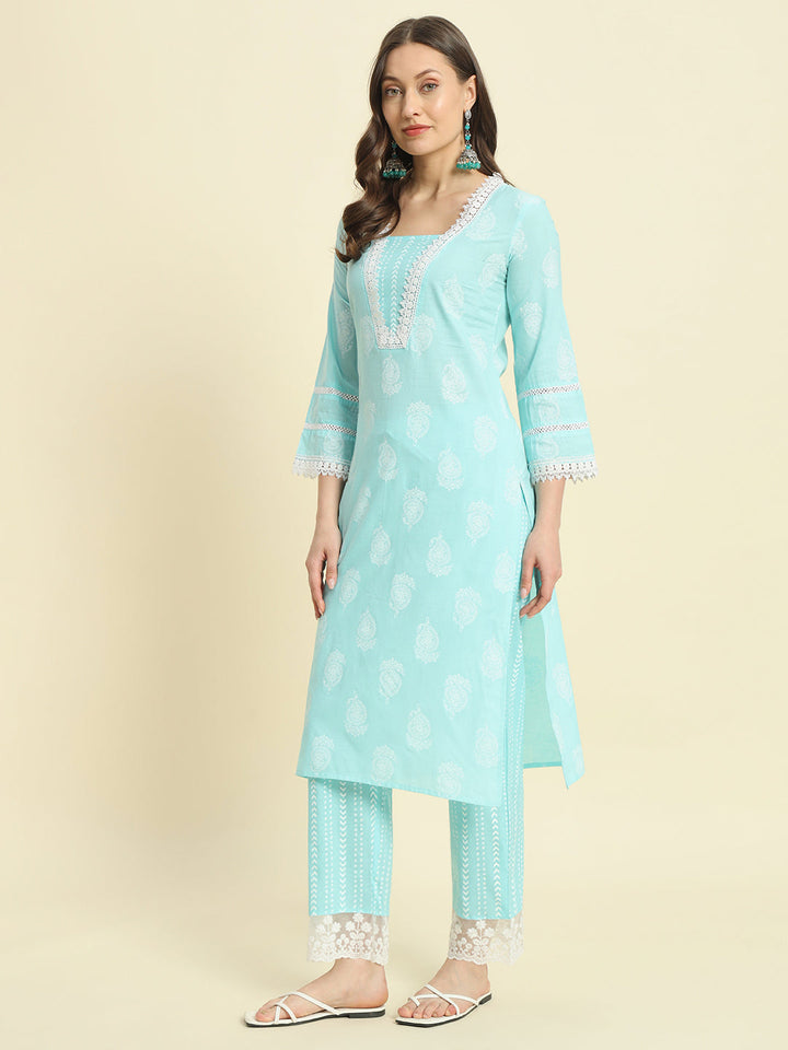 Cotton Embroidery Printed Straight Kurta Set