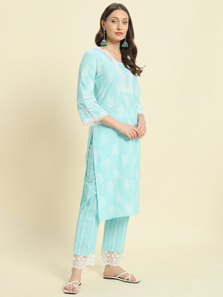 Cotton Embroidery Printed Straight Kurta Set