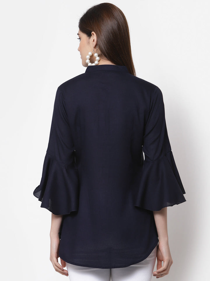 Rayon Embroidered Regular Top (Blue)