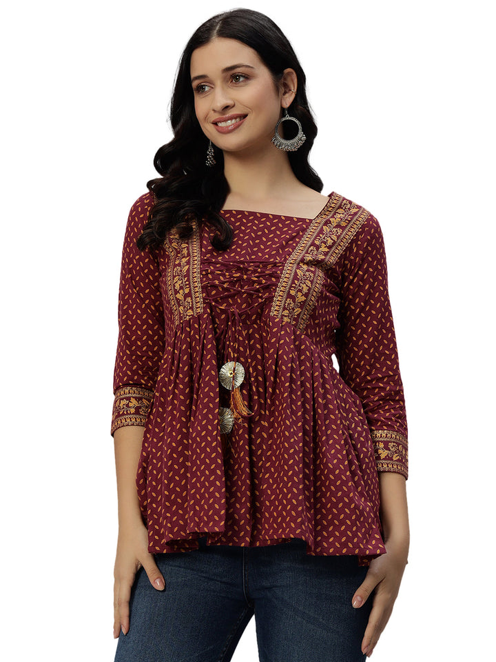 Kbz maroon cotton printed top – wholesale manufacturer &amp; exporter from India
