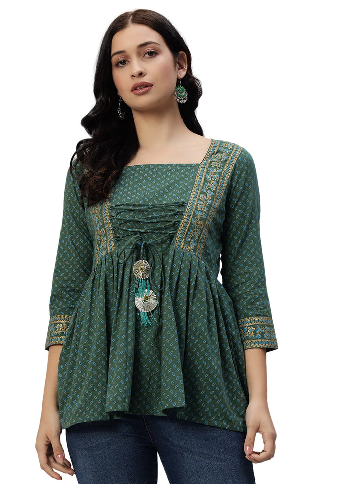 Kbz green cotton printed top – wholesale supplier