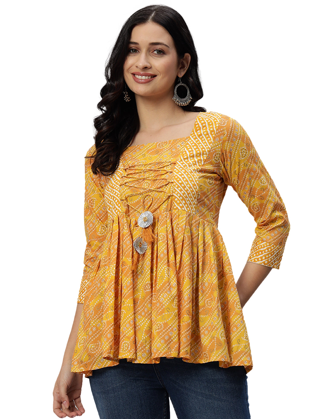 Kbz yellow rayon printed top – wholesale supplier