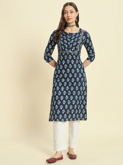 Cotton Printed & Embroidery Straight Kurta