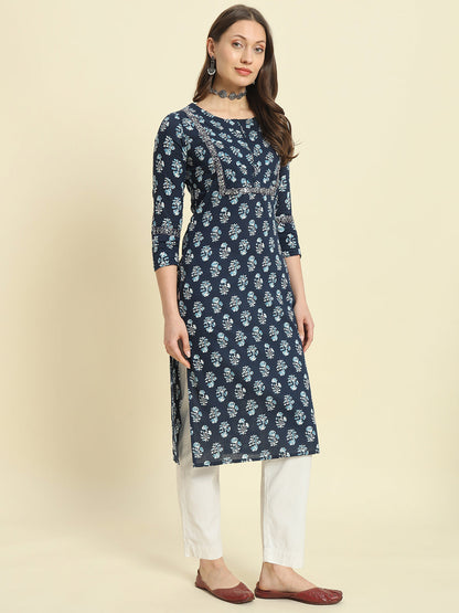 Cotton Printed & Embroidery Straight Kurta