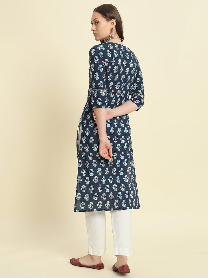 Cotton Printed &amp; Embroidery Straight Kurta