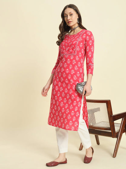 Cotton Printed & Embroidery Straight Kurta