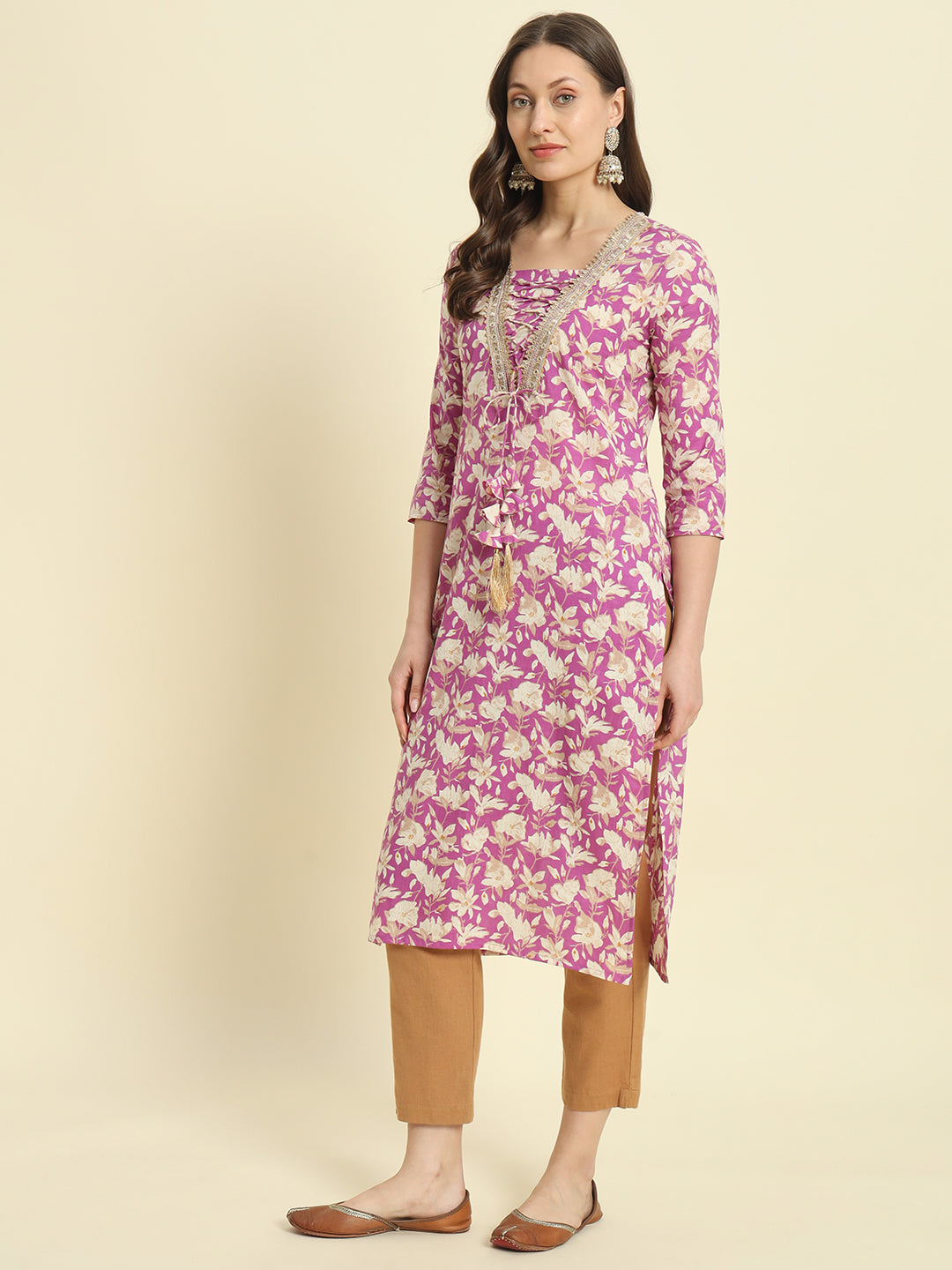 Cotton Printed &amp; Embroidery Straight Kurta