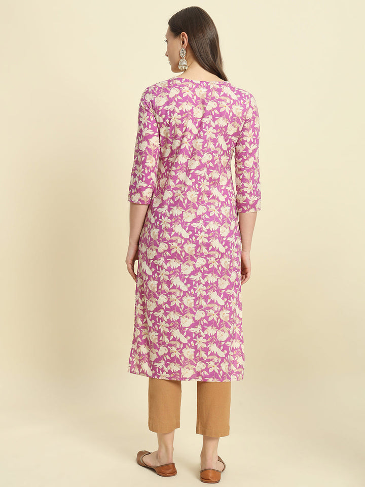 Cotton Printed &amp; Embroidery Straight Kurta