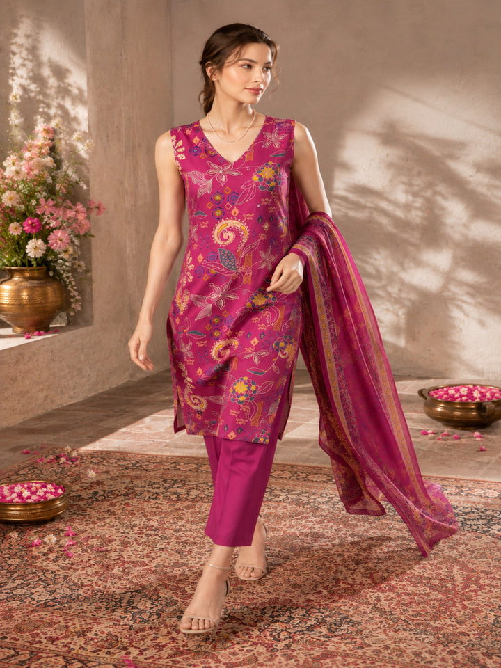 Pure Cotton Printed Straight Kurta Set With Dupatta