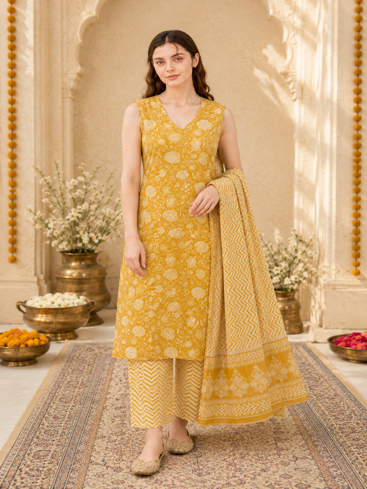 Pure Cotton Printed Straight Kurta Set With Dupatta