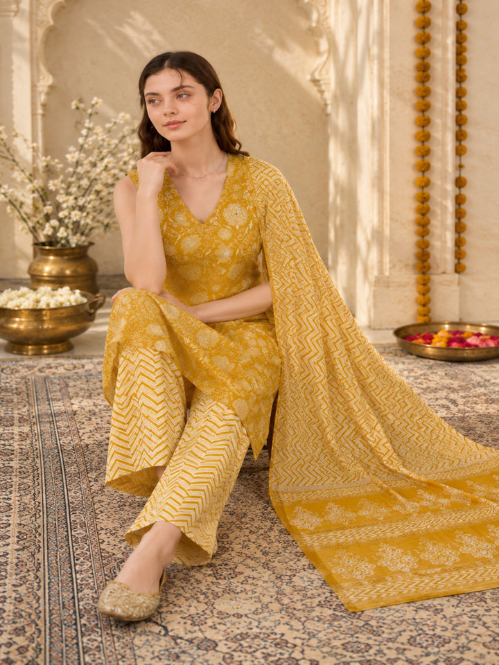 Pure Cotton Printed Straight Kurta Set With Dupatta