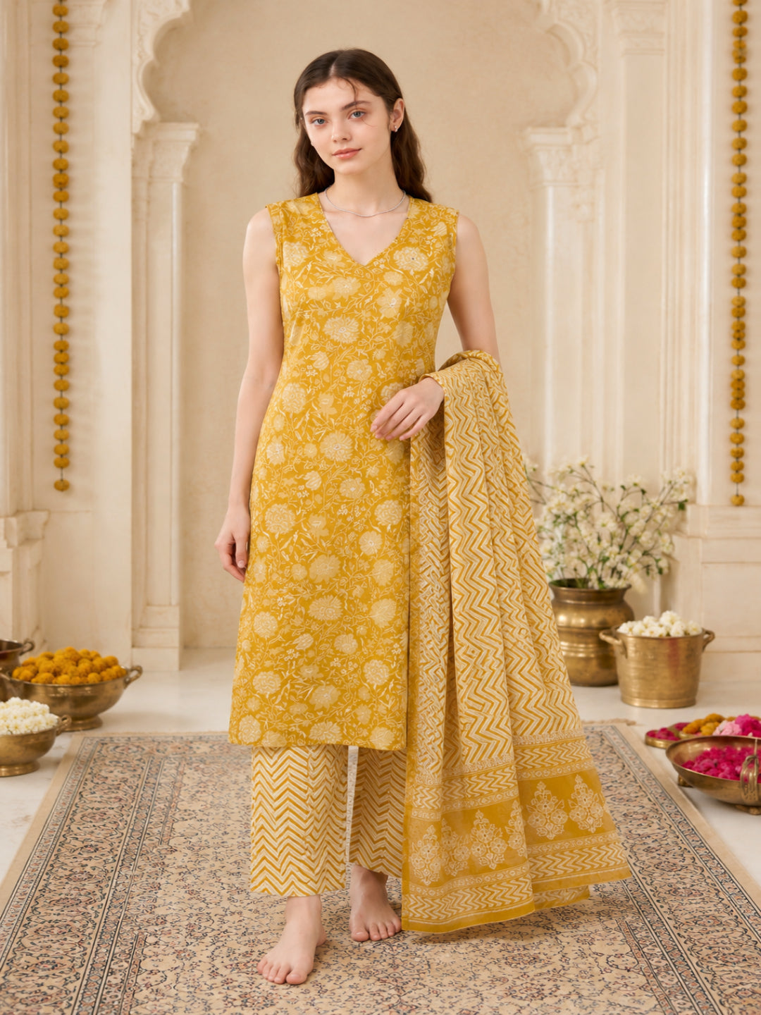 Pure Cotton Printed Straight Kurta Set With Dupatta