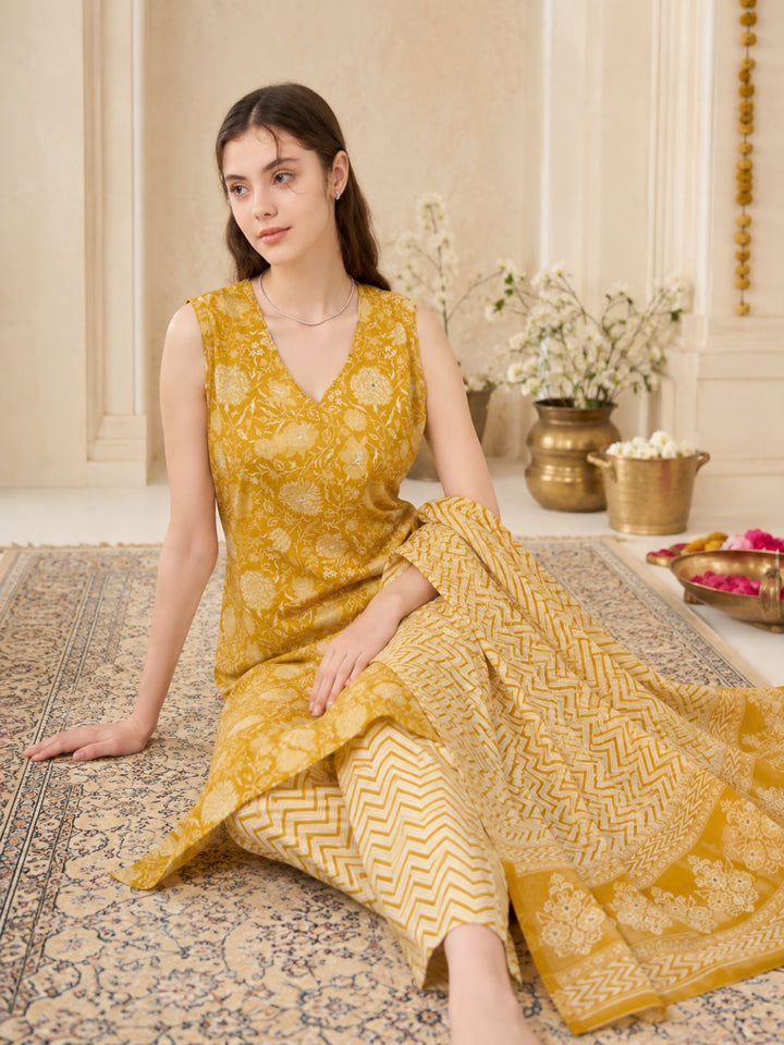 Pure Cotton Printed Straight Kurta Set With Dupatta