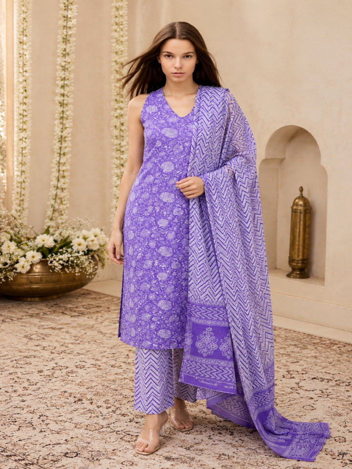 Pure Cotton Printed Straight Kurta Set With Dupatta