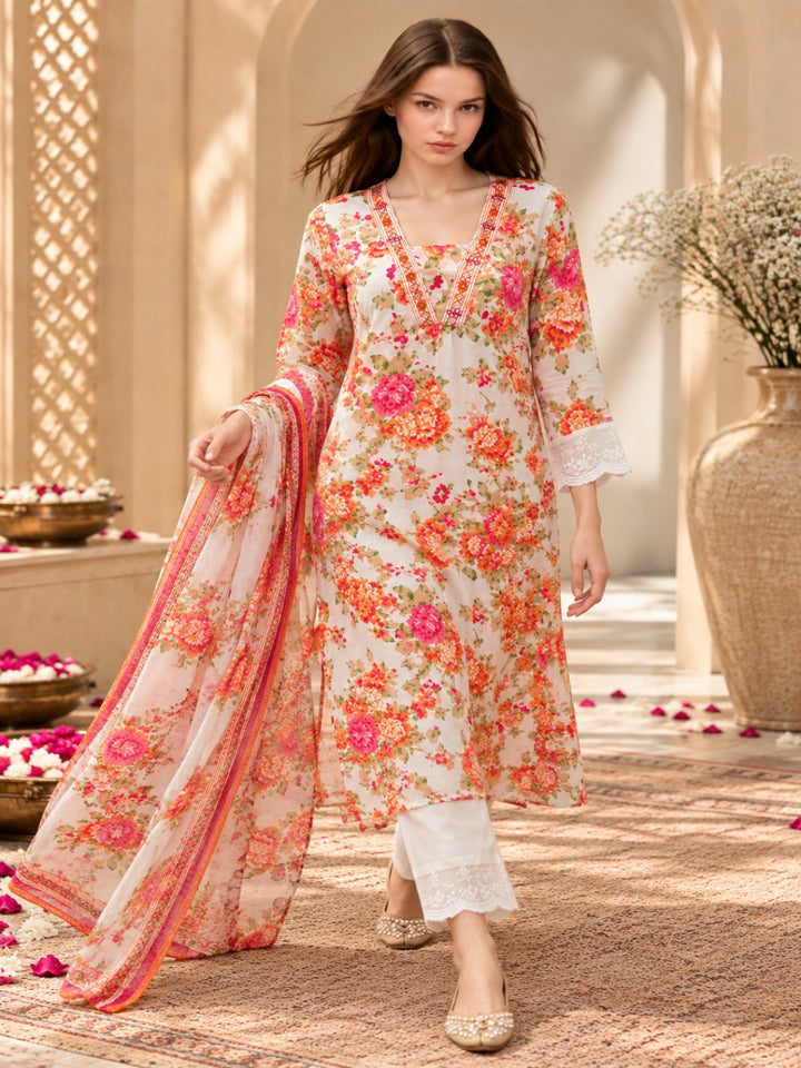 Pure Cotton Printed A-Line Kurta Set With Dupatta