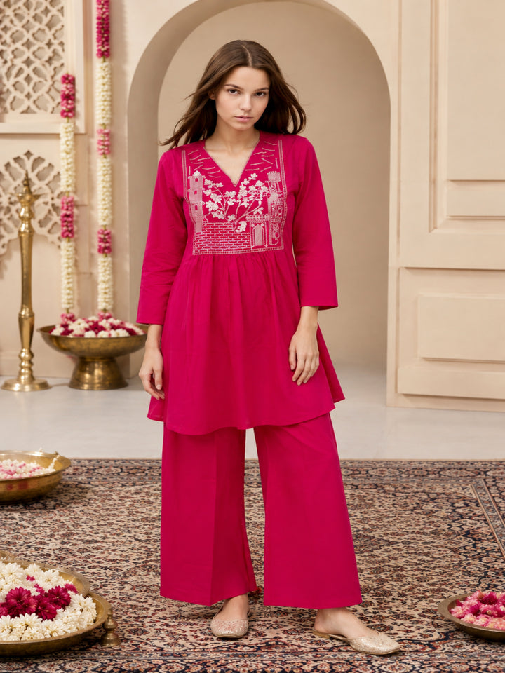 Pure Cotton Yoke Design A-Line Kurta Set With Dupatta