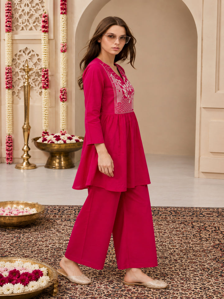 Pure Cotton Yoke Design A-Line Kurta Set With Dupatta