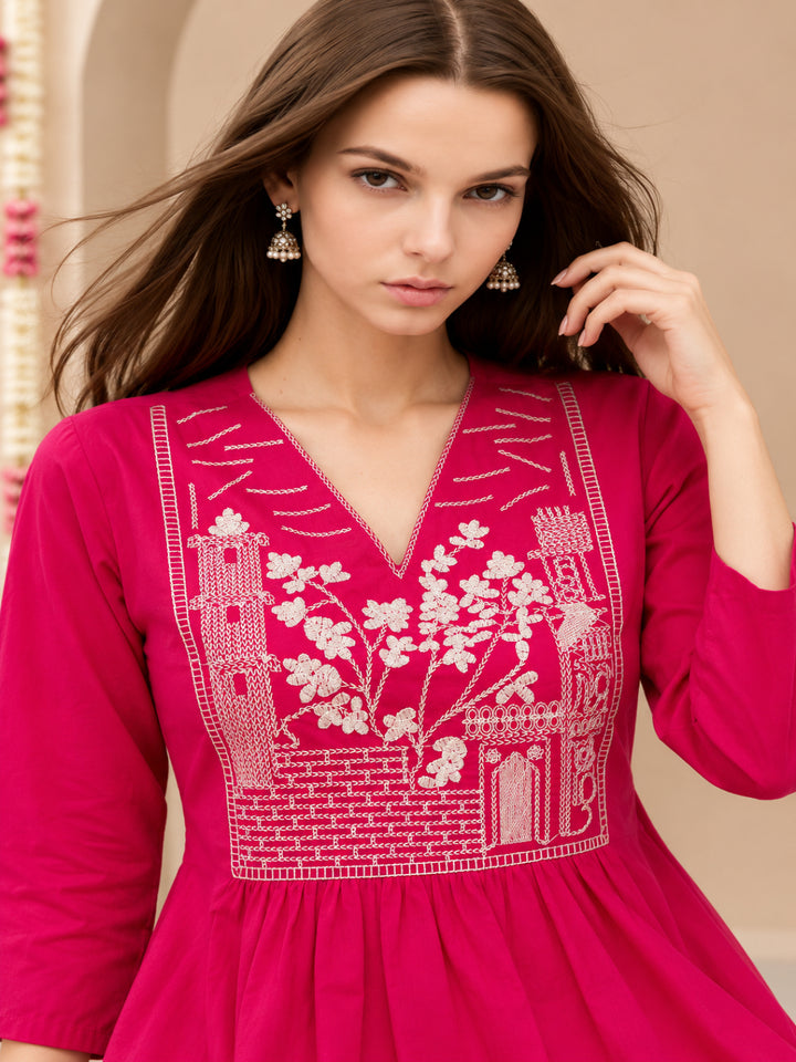 Pure Cotton Yoke Design A-Line Kurta Set With Dupatta