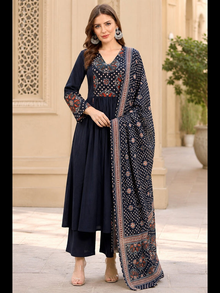 Pure Cotton Yoke Design Anarkali Kurta Set With Dupatta