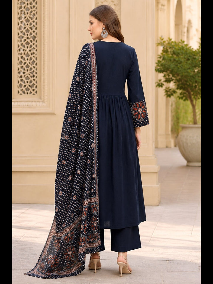Pure Cotton Yoke Design Anarkali Kurta Set With Dupatta