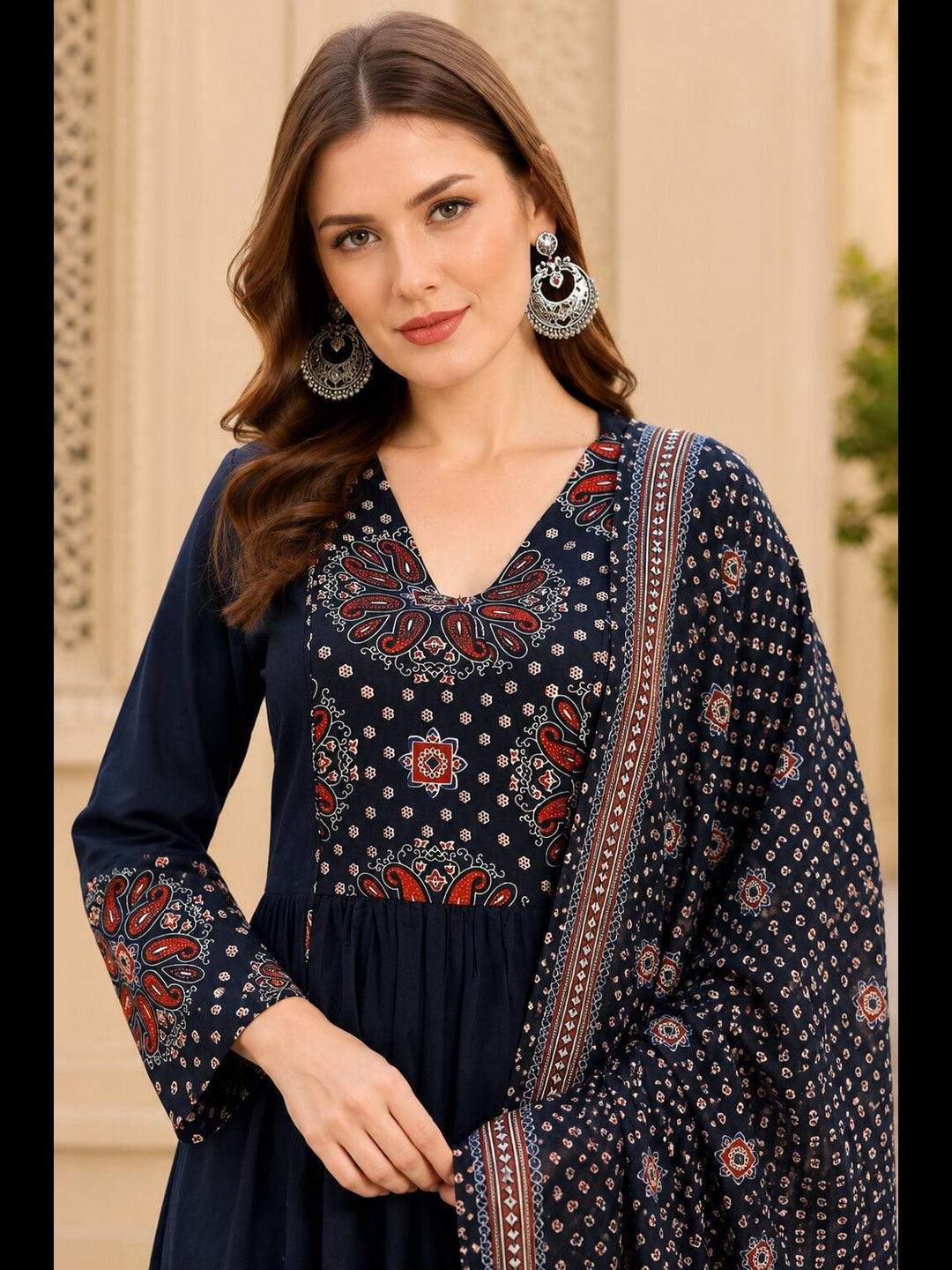 Pure Cotton Yoke Design Anarkali Kurta Set With Dupatta